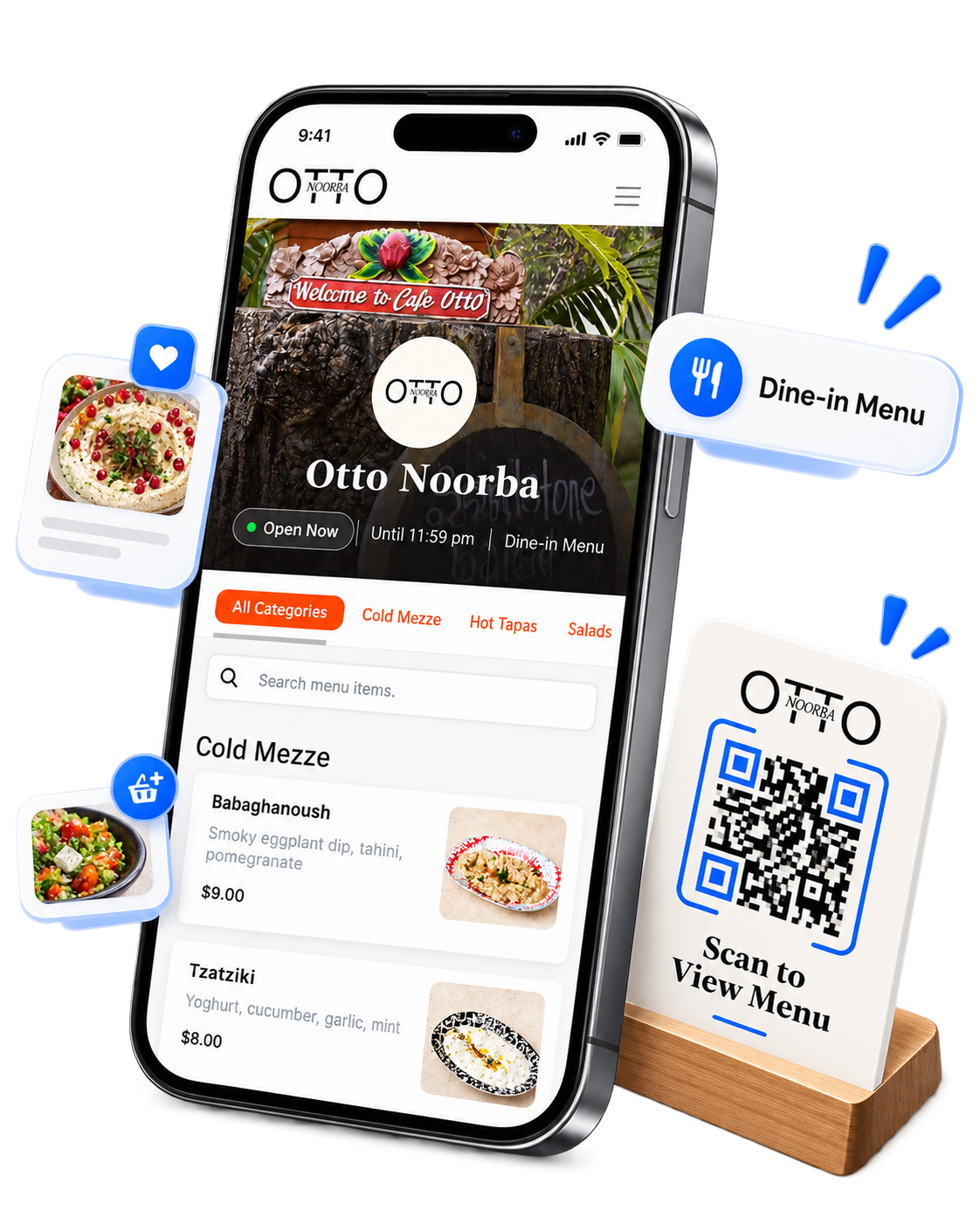 Otto Noorba QR code digital menu displayed on a smartphone